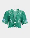 Sea Vesna Embroidery Tie Front Top Green In Green