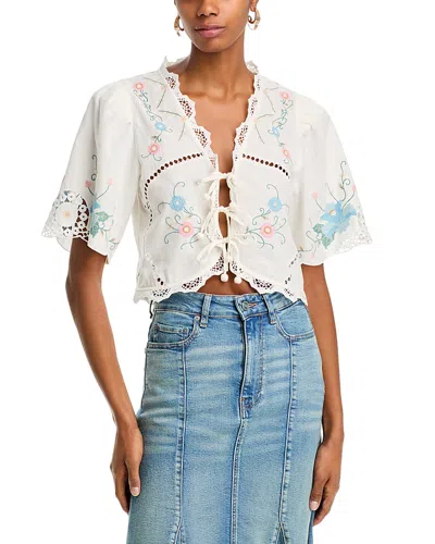 Sea Vesna Cropped Crochet-trimmed Embroidered Cotton And Linen-blend Top In White