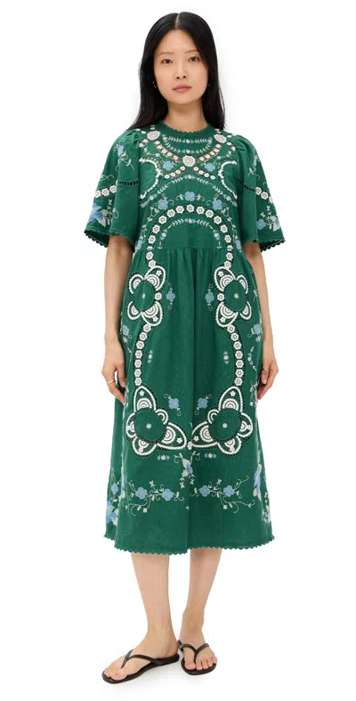 Sea Vesna Embroidery Short Sleeve Dress In Green