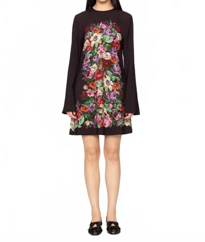 Sea Viktoria Print Long Sleeve Mini Dress In Black Multi In Purple
