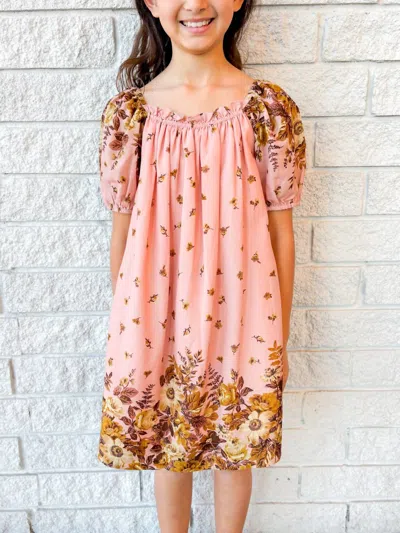 Sea Kids' Viktoria Print Puff Sleeve Dress In Pink