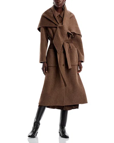 Sea Viv Scarf Wool Coat In Brown