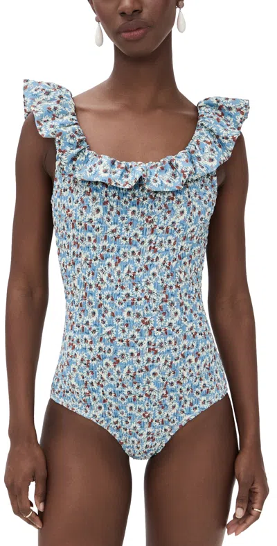 Sea Whitney Print Flutter Sleeve One Piece Blue