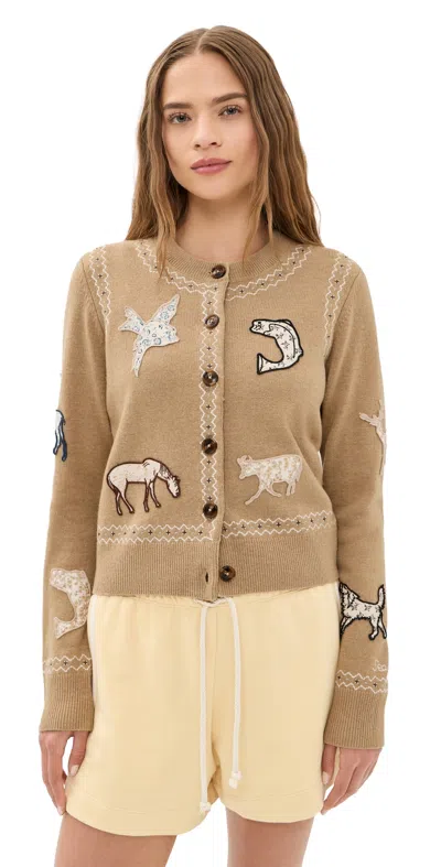 Sea Winslow Craft Wool Cardigan Camel In Multi