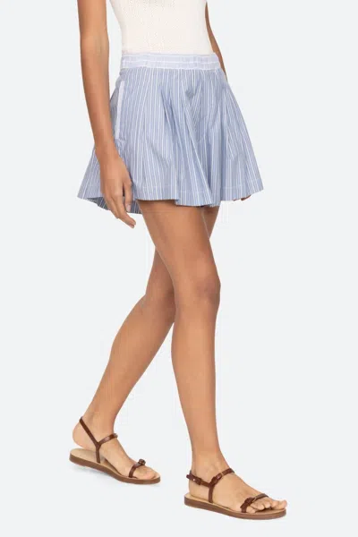 Sea Helmi Striped Shirting Pleat Short In Blue