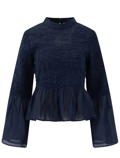 Sea Imogen Soild Long-sleeved Top In Blue