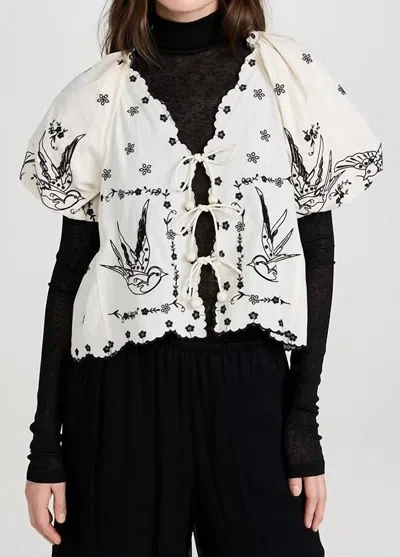 Sea Women's Kingsley Embroidery Tie Front Top In Cream In Neutral