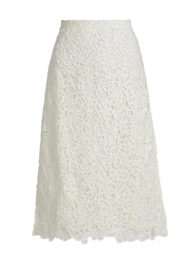 Sea Women's Lyla Soutache Floral Lace Cotton Midi-skirt In White