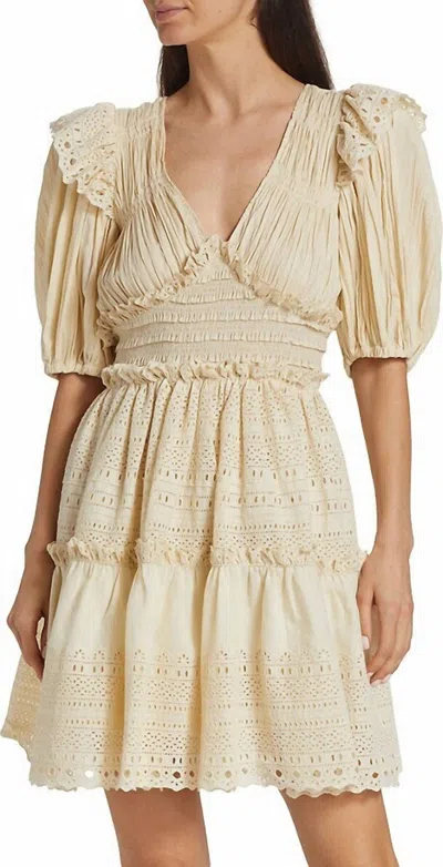 Sea Women Marley Pleated Smocked Eyelet Mini Dress In Cream In Neutral