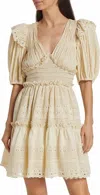 Sea Women Marley Pleated Smocked Eyelet Mini Dress In Cream In White