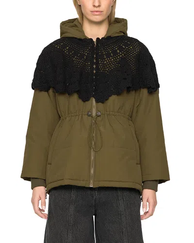 Sea Wright Crochet Cape Puffer Coat In Green