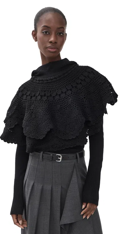 Sea Wright Knit Crochet Poncho Black