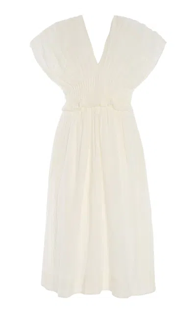 Sea Zora Pleated Voile Midi Dress In Ivory