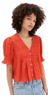 Sea Zora Solid Button Down Top Chili In Chili