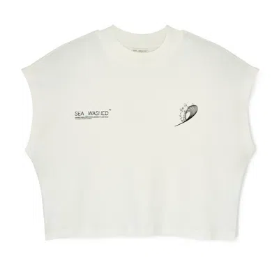 Sea_washed Women's  Organic Cropped Tee, White