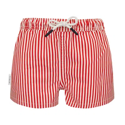 Seabass Men's Red / White Uv Swim Short Venice - Red Stripes In Red/white