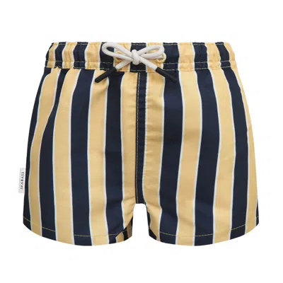 Seabass Men's Yellow / Orange / Blue Uv Swim Short Sorrento - Navy Yellow Stripes In Yellow/orange/blue