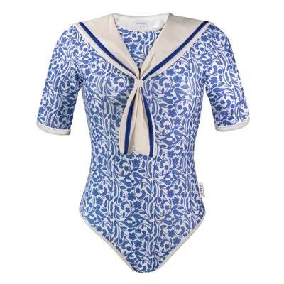 Seabass Women's White / Blue Uv Swimsuit Sailor Positano - Royal Blue In White/blue