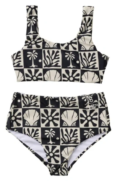 Seaesta Surf Kids' Beach Check Two-piece Swimsuit In Black