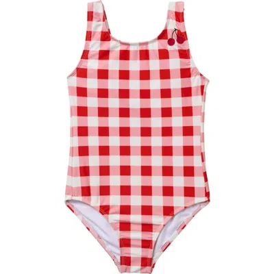 Seaesta Surf Kids' Seaside Gingham One-piece Swimsuit In Red