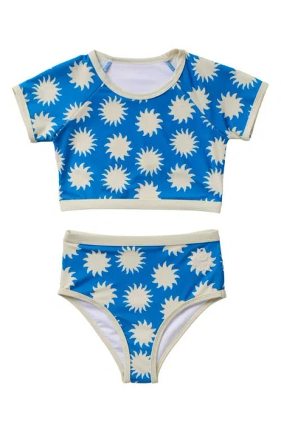 Seaesta Surf Kids' Soleil Short Sleeve Two-piece Rashguard Swimsuit In Blue