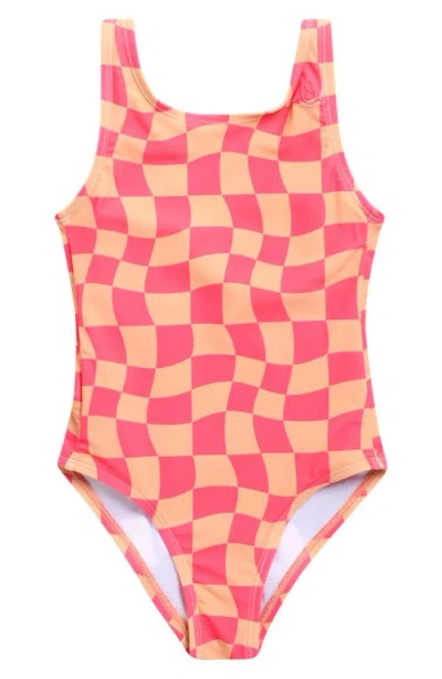 Seaesta Surf Kids' Wavy Checks One-piece Swimsuit In Blue