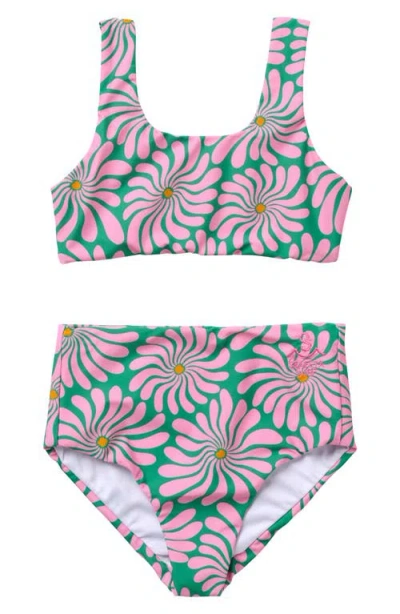 Seaesta Surf Kids' Wavy Floral Azalea Two-piece Swimsuit In Pink