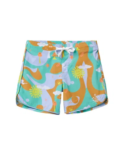 Seaesta Surf Kids' Seaesta Scallop Retro Flare Boardshorts In Green