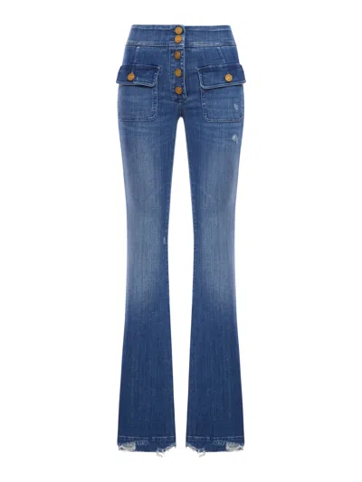 Seafarer Anais Flare Jeans With Gold Buttons And Fringed Hem In Blue