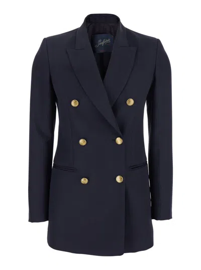Seafarer 'betty' Blue Jacket With Shoulder Pads And Metallic Buttons In Virgin Wool Woman