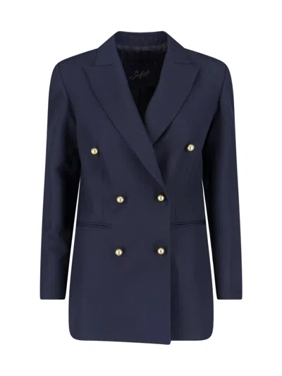 Seafarer Navy Double-breasted Blazer In Blue