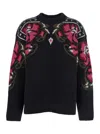 Seafarer Black Crew Neck Sweater With Floral Motif In Wool Woman In Black