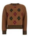 Seafarer Brown Crewneck Sweater With Diamond Embroidery On The Front And Ribbed Trims In Wool Blend Woman In Brown