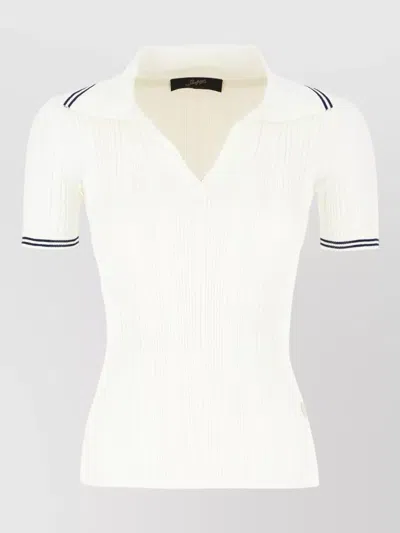 Seafarer Collared Knit Top Contrast Trim Short Sleeves In White