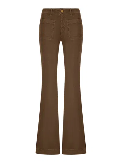 Seafarer Corduroy Flared Trousers With Patch Pockets In Brown
