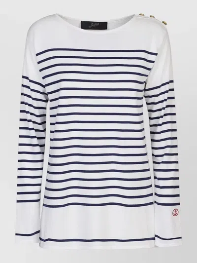 Seafarer Cotton Crewneck Sweater Striped Button Detail In Multi