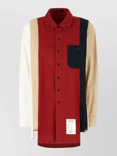 Seafarer Cotton Shirt Color Block Design In Red