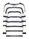 Seafarer Striped Wool Blend Oversized Crew-neck Sweater In White