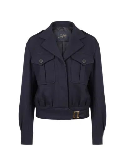 Seafarer Cris Belted Wool Jacket In Blue