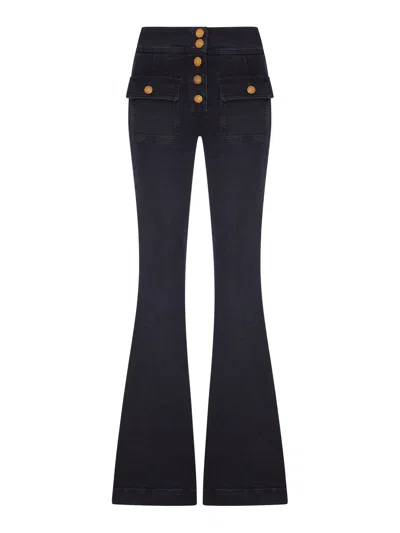 Seafarer Dark Denim Flare Jeans With Gold Buttons In Black