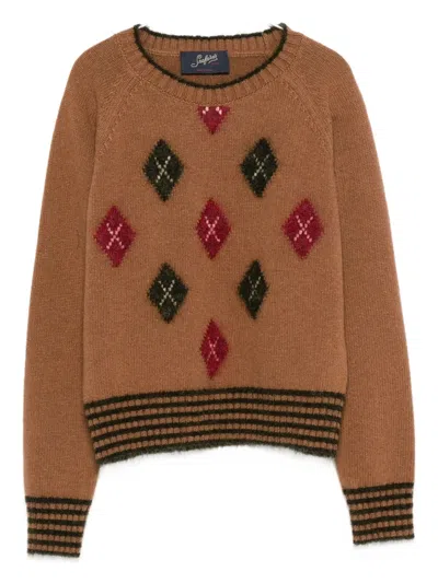 Seafarer Diamond-pattern Crew-neck Sweater In Brown