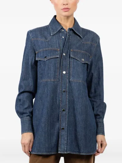 Seafarer Double-pocket Denim Shirt In Blue