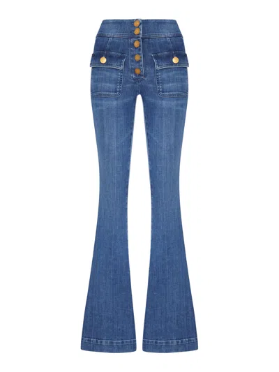 Seafarer Flare Denim Jeans With Gold Buttons In Blue