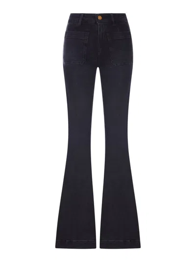 Seafarer Flare Denim Jeans With Patch Pockets In Black
