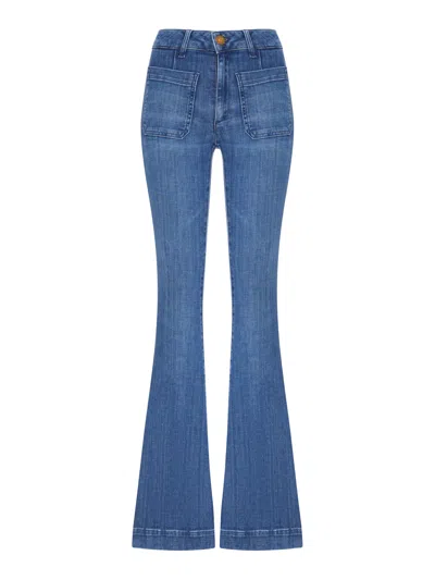Seafarer Flare Denim Jeans With Patch Pockets In Blue