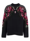 Seafarer Black Crew Neck Sweater With Floral Motif In Wool Woman In Black