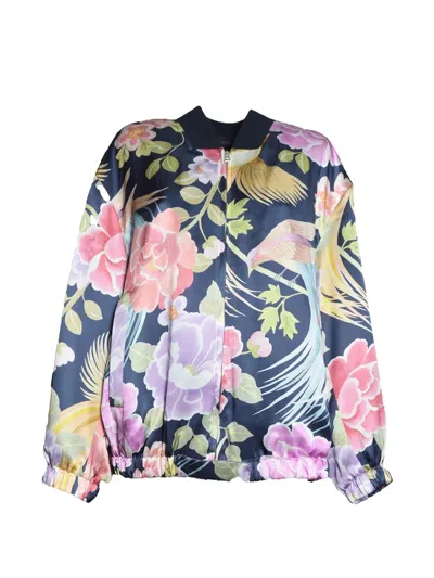 Seafarer Floral-print Bird-motif Jacket In Blue