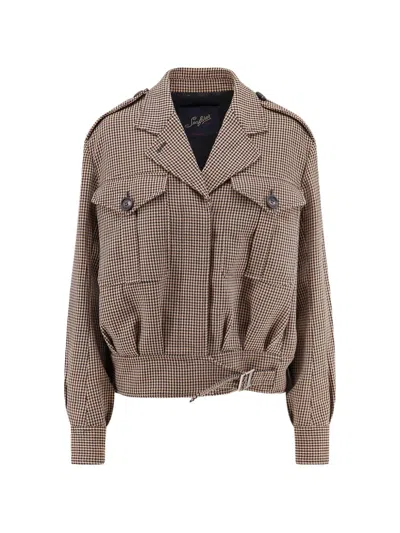 Seafarer Houndstooth-pattern Wool Jacket In Brown