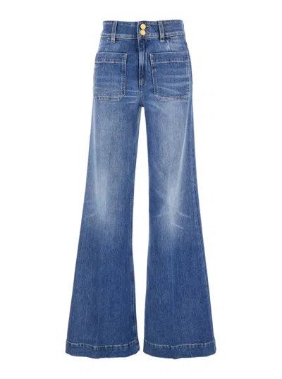 Seafarer 'jane' Blue Trousers With Front Pockets And Washed Effect In Cotton Woman