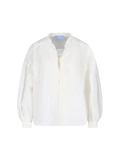 Seafarer White Cotton-linen V-neck Shirt